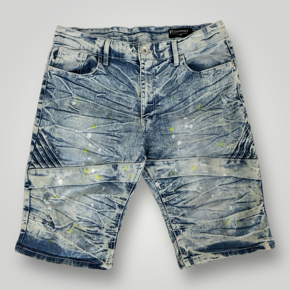 Southpole Jean Shorts Mens Size 32 SLIM Blue Acid Wash Denim Stretch Hip Hop Y2K